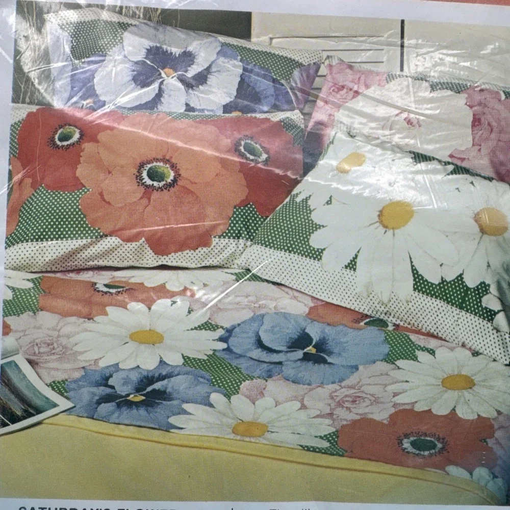 Vtg 70s Fieldcrest FULL Size Flat Sheet Saturdays Flower Power Mod‎ Print Fabric
